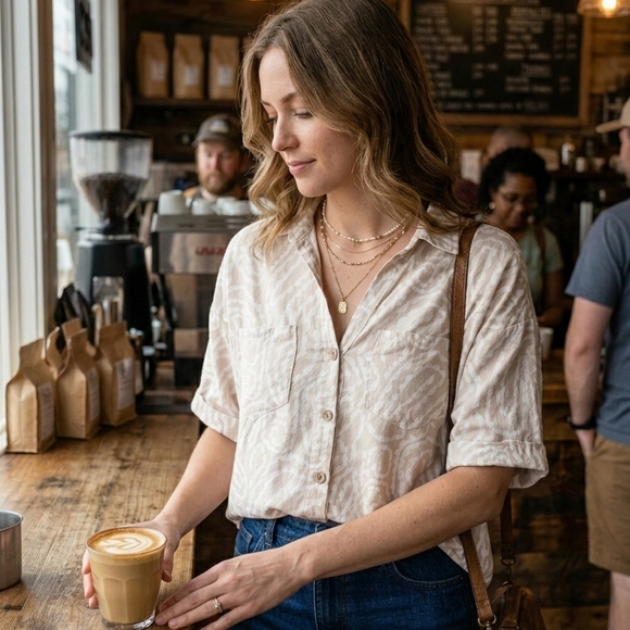 Milk & Honey Tops - Elegant Beige Button-Down Shirt for Women